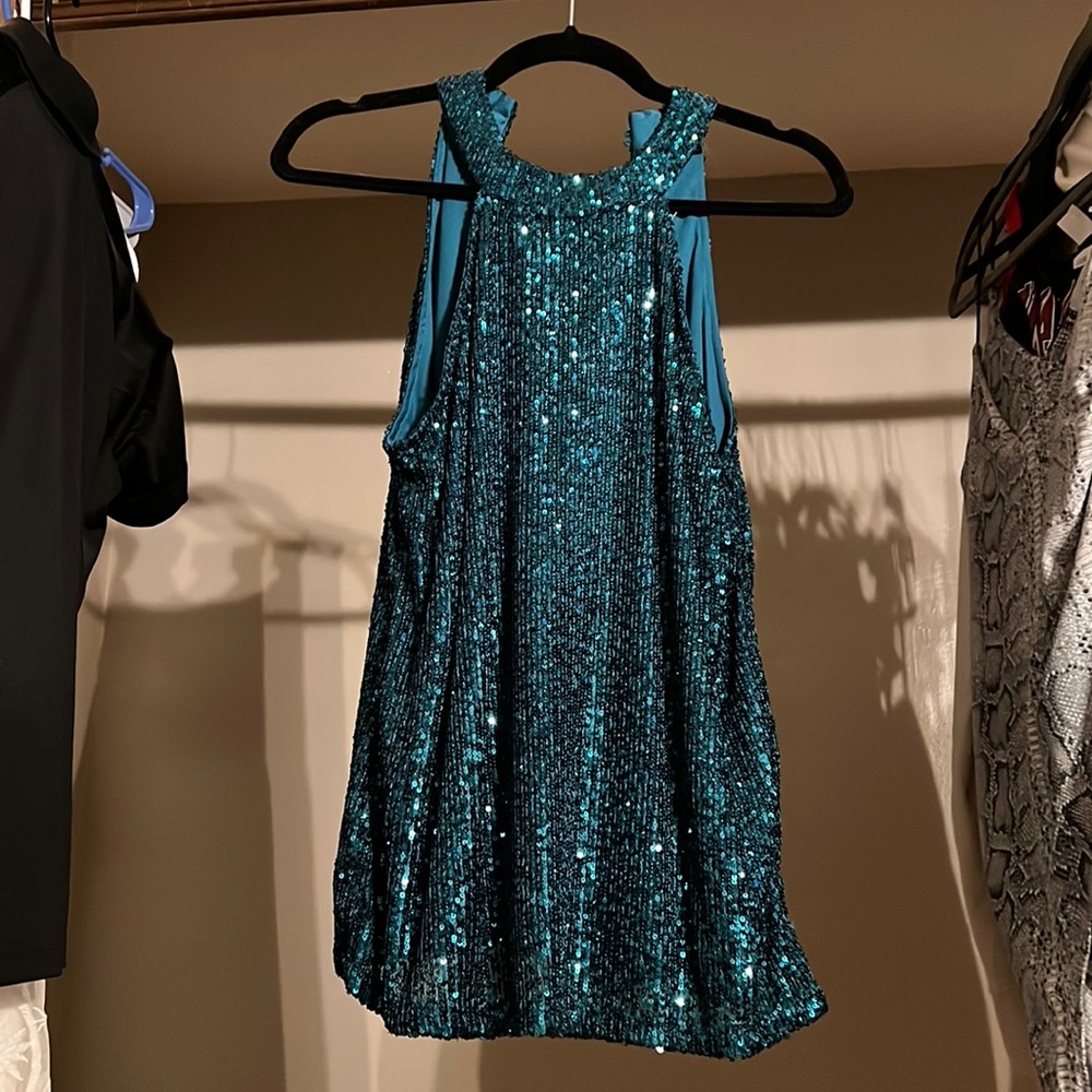 Teal Sequin blouse